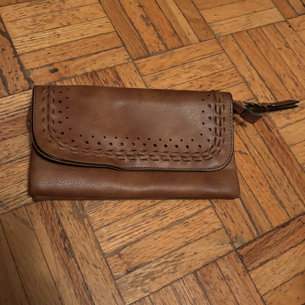 Faux Leather Hippie Style Boho Brown Handheld Wallet with Zipper